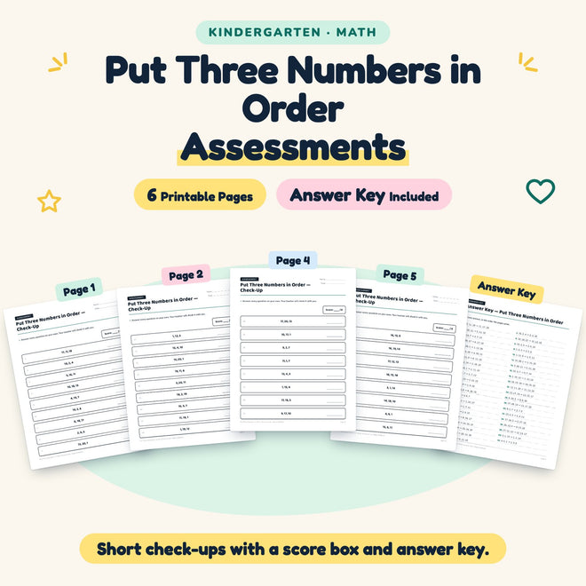 6 Put Three Numbers in Order Assessments — cover