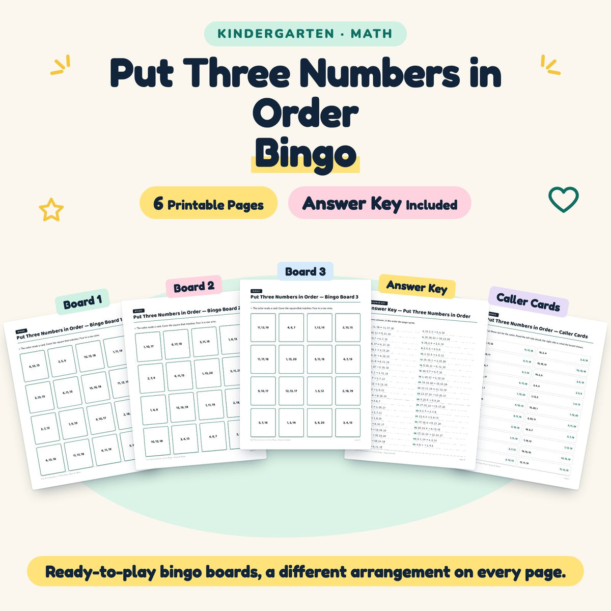 6 Put Three Numbers in Order Bingo — cover