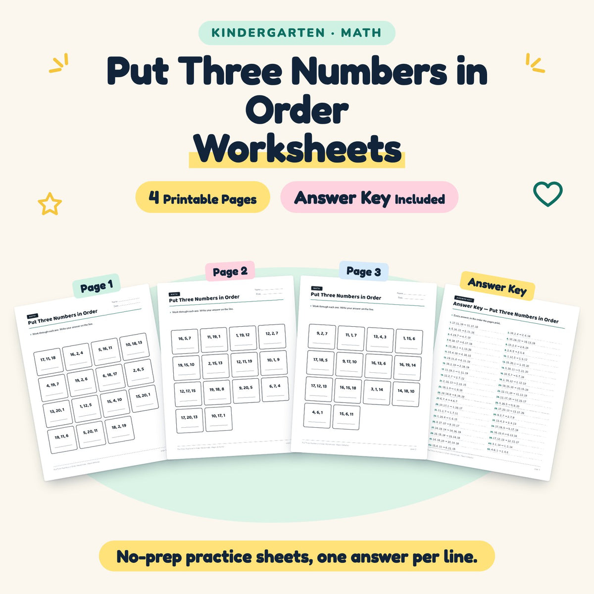 4 Put Three Numbers in Order Worksheets — cover