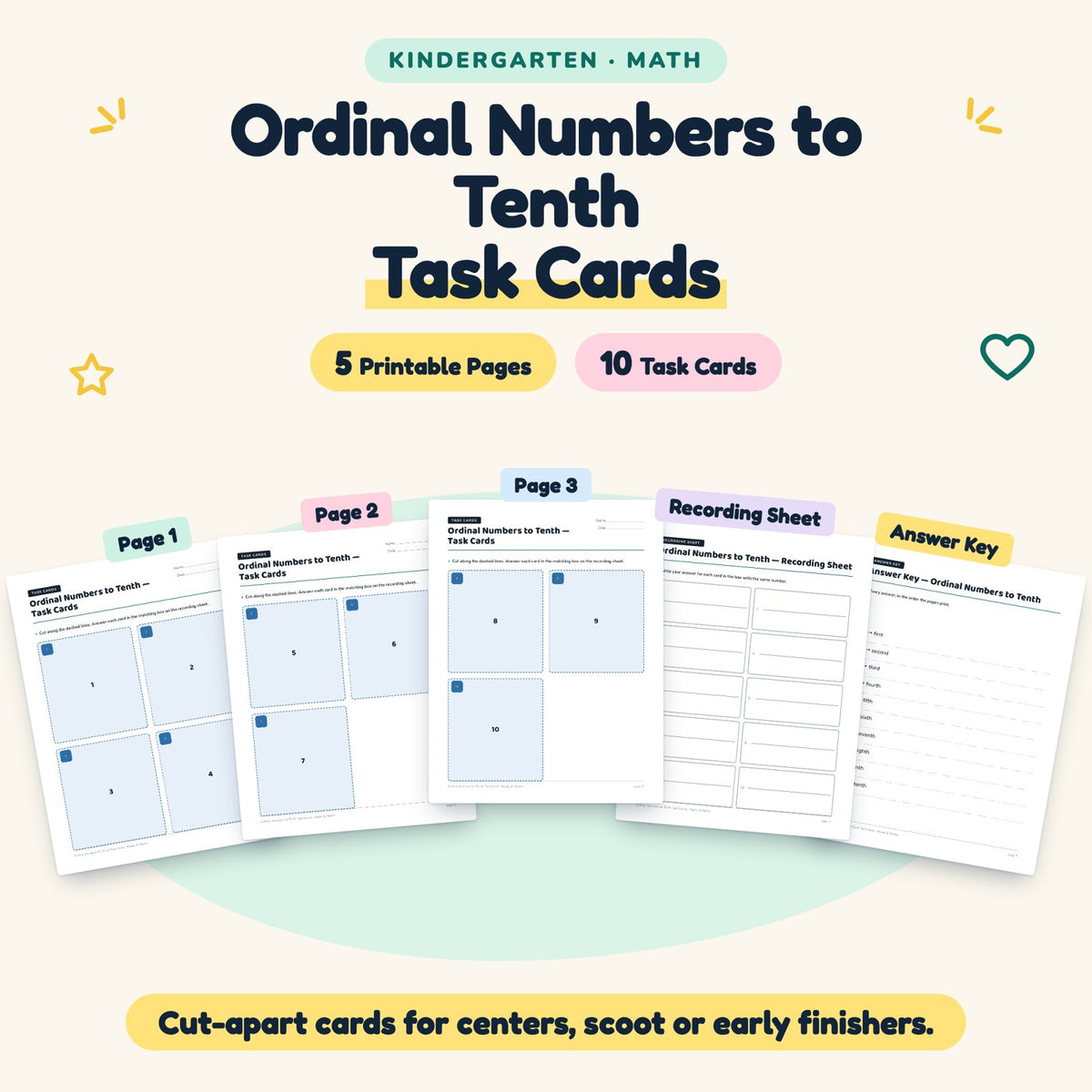 10 Ordinal Numbers to Tenth Task Cards — cover