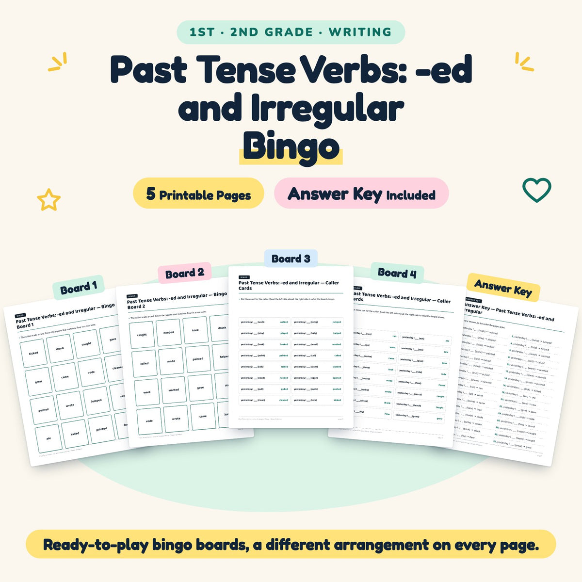 5 Past Tense Verbs: -ed and Irregular Bingo — cover