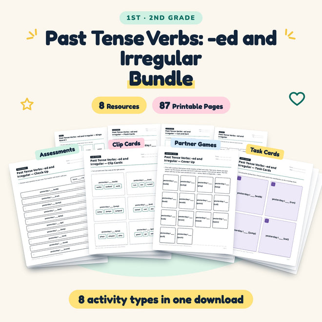 Past Tense Verbs Bundle | 1st–2nd Grade (8 Resources) — cover
