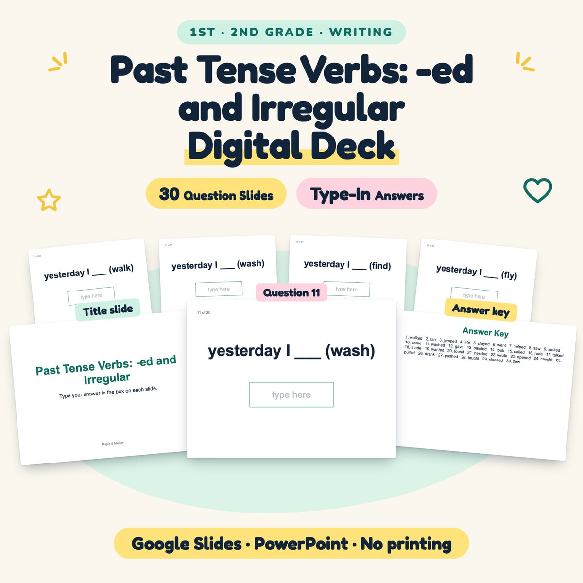30 Question Past Tense Verbs: -ed and Irregular Digital Deck — cover