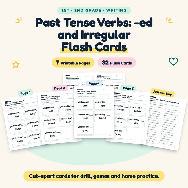 32 Past Tense Verbs: -ed and Irregular Flash Cards — cover