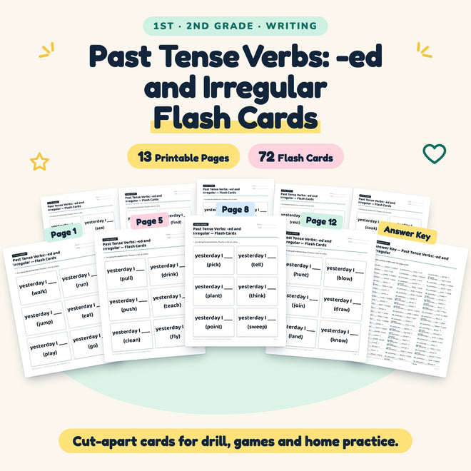 Past Tense Verbs Flash Cards | 1st–2nd Grade (32 Cards) — cover