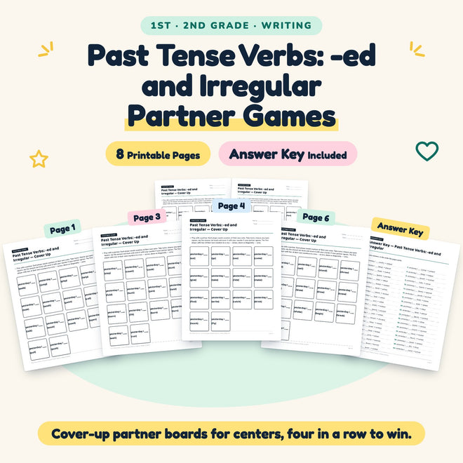 Past Tense Verbs Partner Games | 1st–2nd Grade (3 Pages) — cover