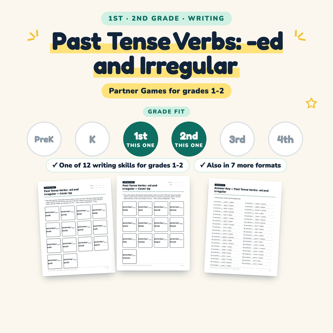 Past Tense Verbs: -ed and Irregular: skill and grade fit