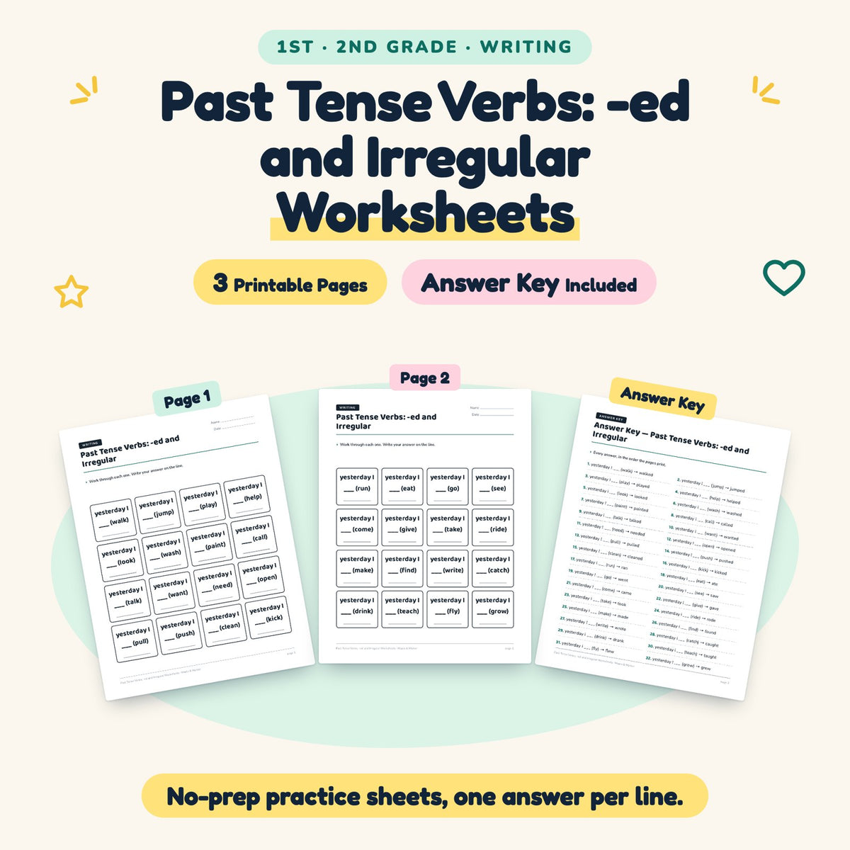 3 Past Tense Verbs: -ed and Irregular Worksheets — cover