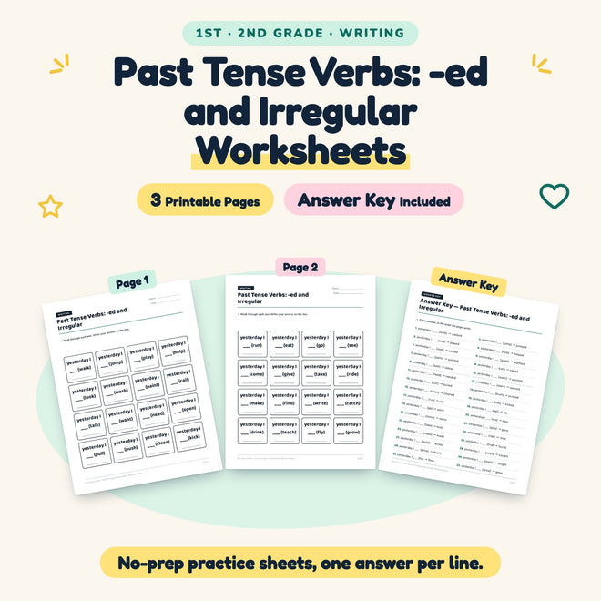 3 Past Tense Verbs: -ed and Irregular Worksheets — cover