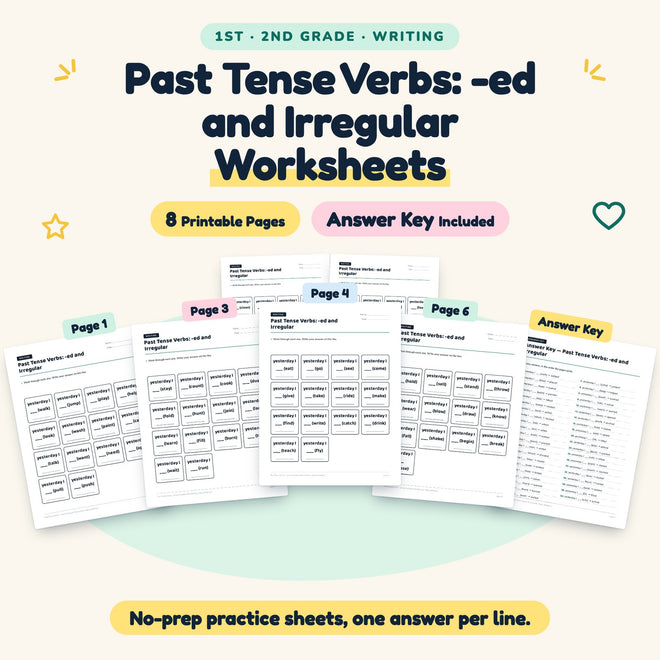 Past Tense Verbs Worksheets | 1st–2nd Grade (3 Pages) — cover