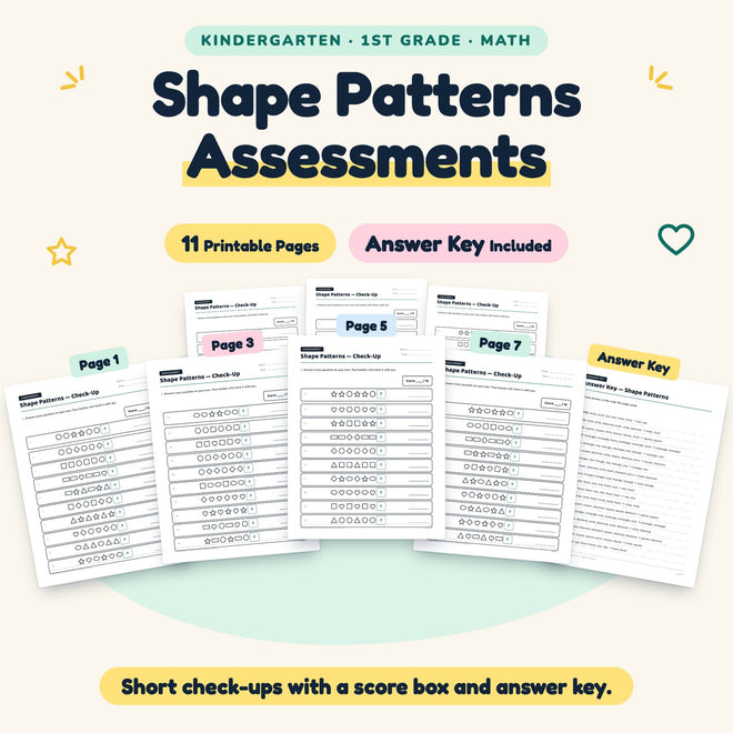 Shape Patterns Assessments | K–1st Grade Math (5 Pages) — cover