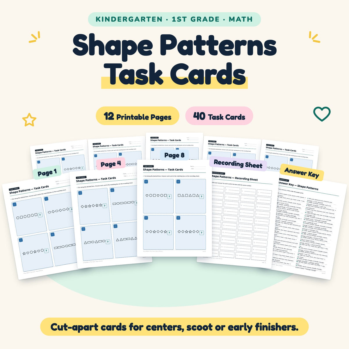 40 Shape Patterns Task Cards — cover