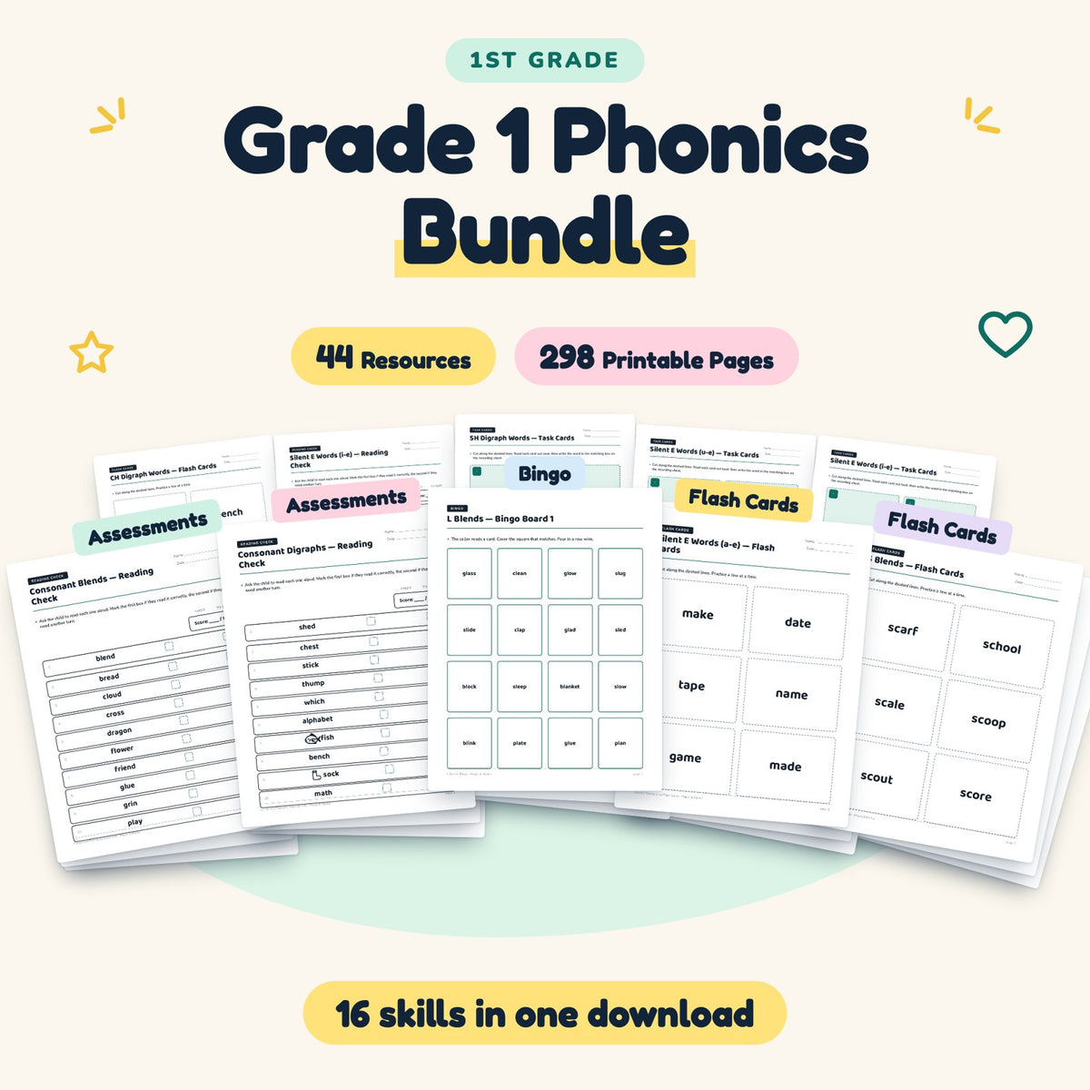 298 Page Grade 1 Phonics Bundle — cover