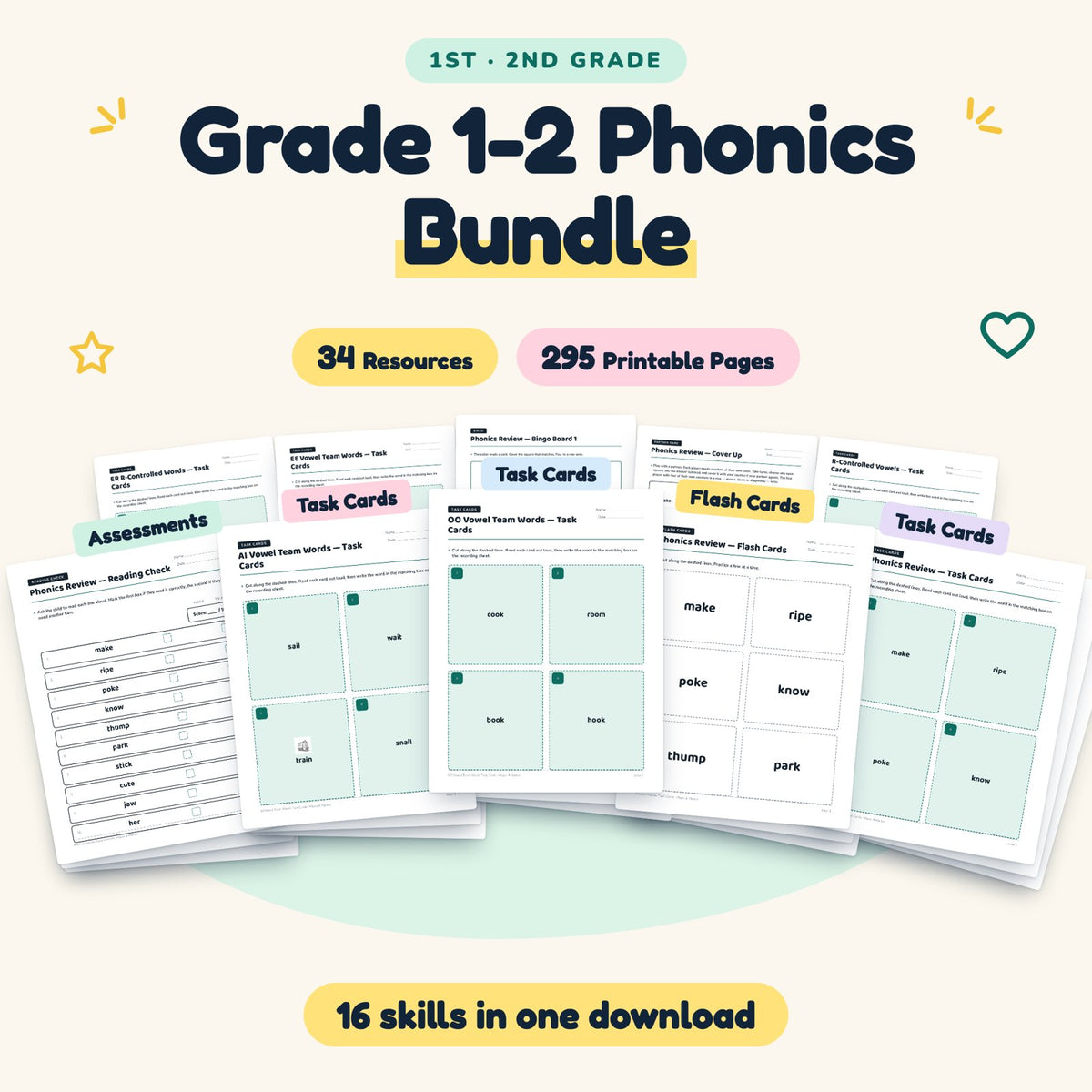 295 Page Grade 1-2 Phonics Bundle — cover