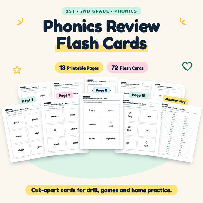 Phonics Review Flash Cards | 1st–2nd Grade (72 Cards) — cover