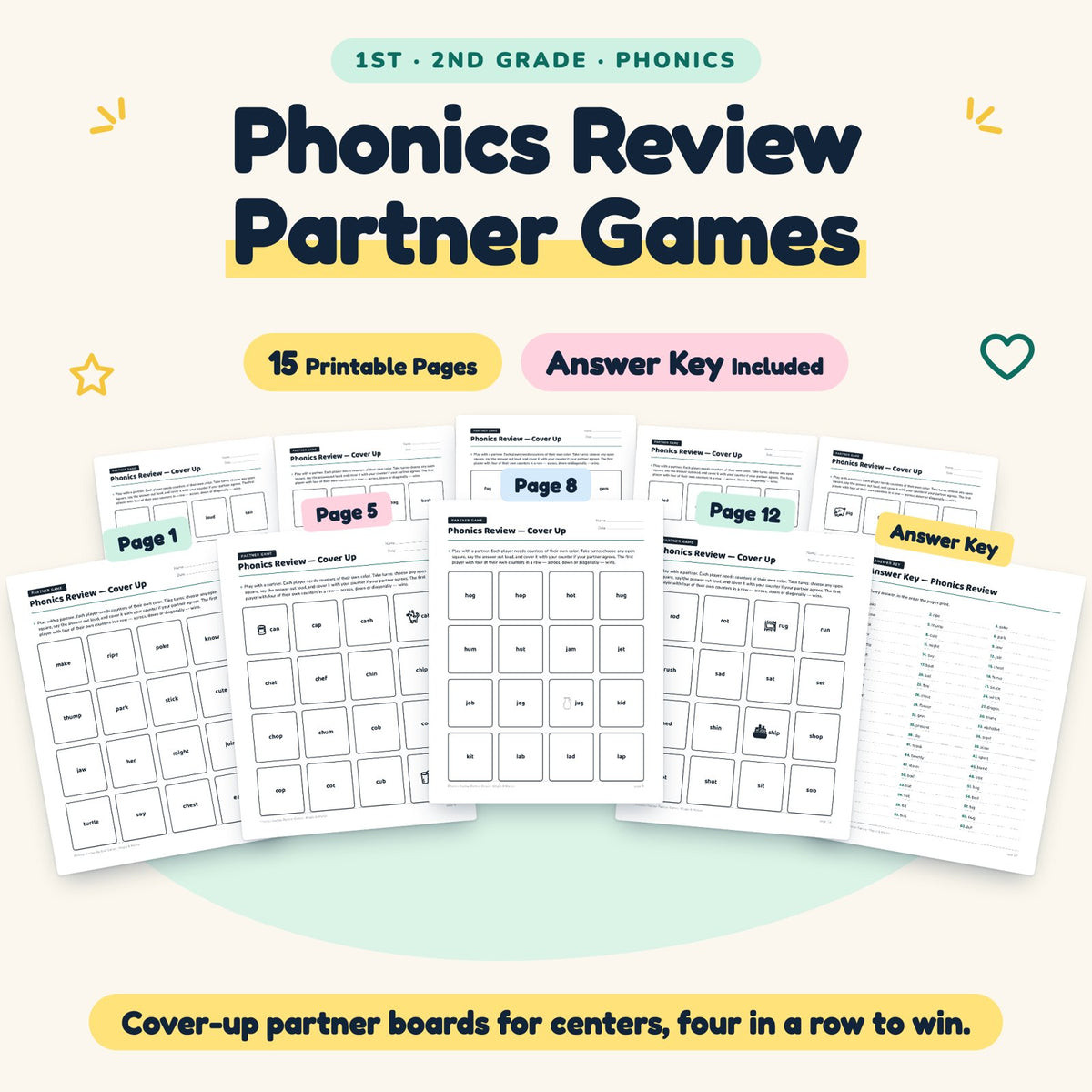 15 Phonics Review Partner Games — cover