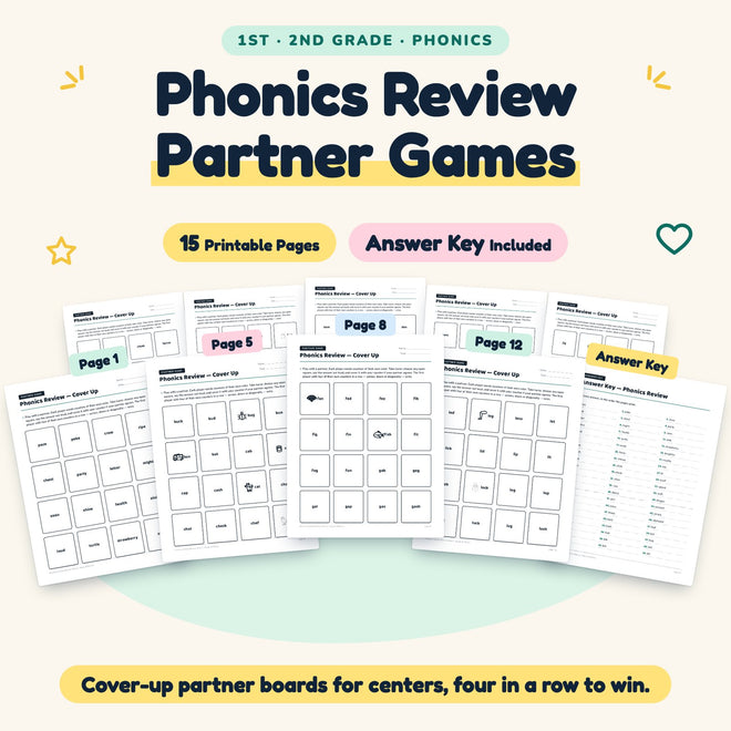 Phonics Review Partner Games | 1st–2nd Grade (15 Pages) — cover
