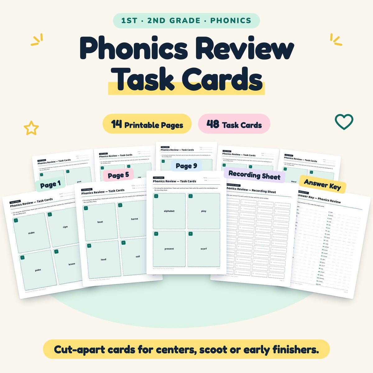 48 Phonics Review Task Cards — cover
