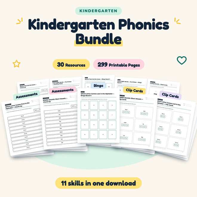 Kindergarten Phonics Worksheets MEGA BUNDLE (32 Resources) — cover