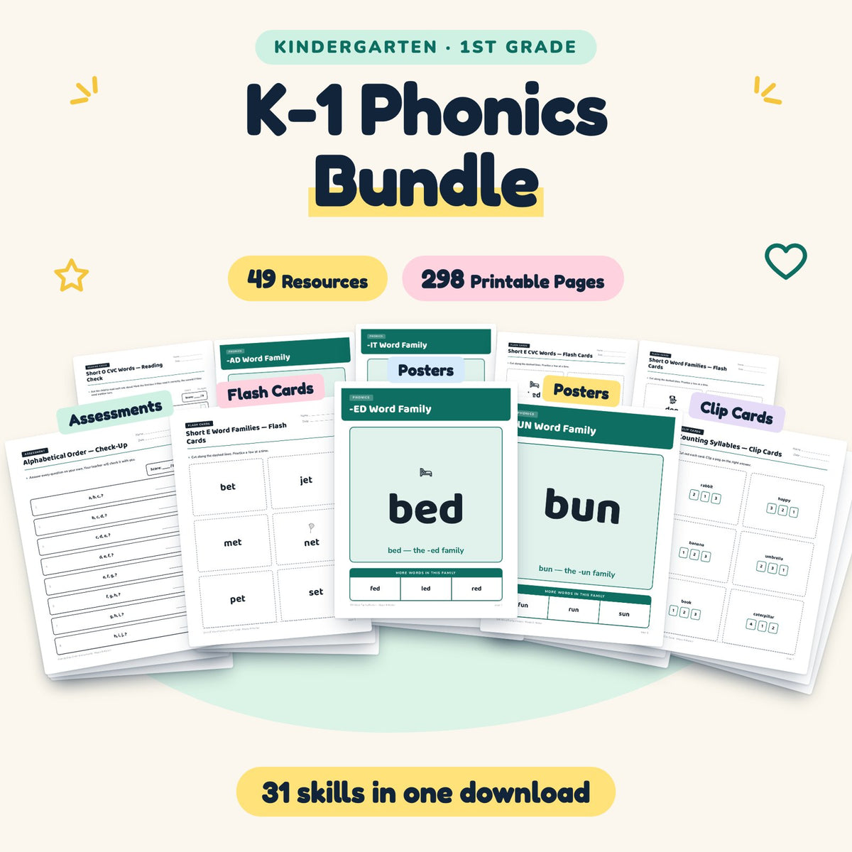 298 Page K-1 Phonics Bundle — cover