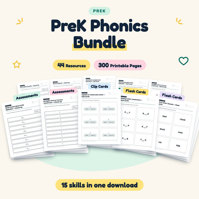 Preschool Phonics Worksheets MEGA BUNDLE (44 Resources) — cover