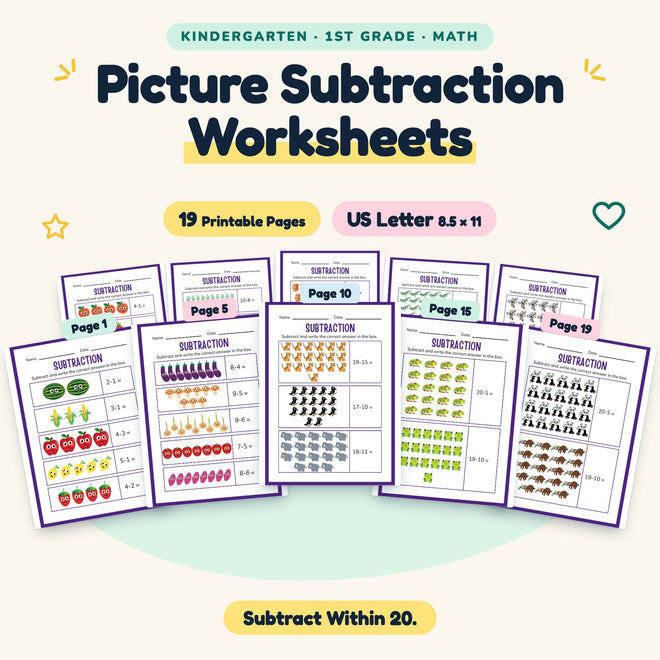 Picture Subtraction Worksheets — cover
