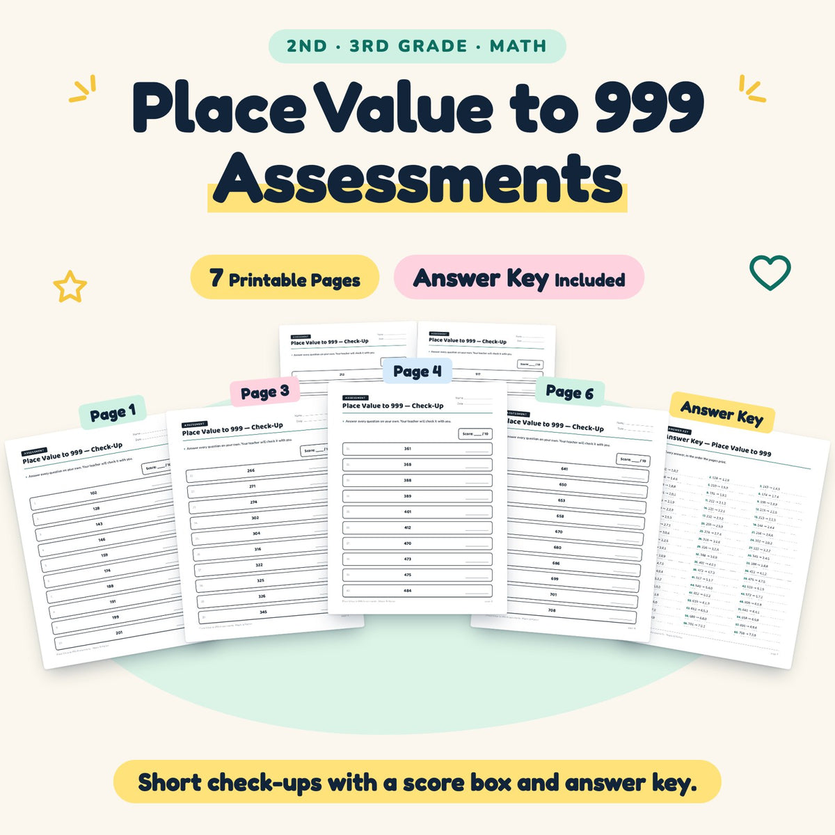 7 Place Value to 999 Assessments — cover