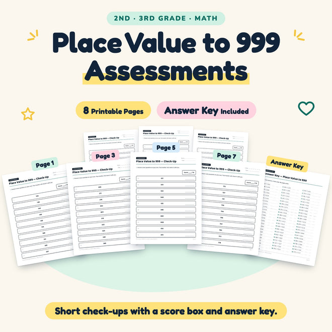 Place Value to 999 Assessments | 2nd–3rd Grade (7 Pages) — cover