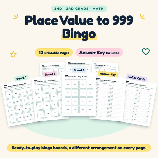 Place Value to 999 Bingo | 2nd–3rd Grade Math (12 Pages) — cover