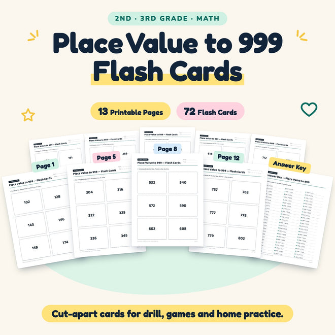 Place Value to 999 Flash Cards | 2nd–3rd Grade (72 Cards) — cover