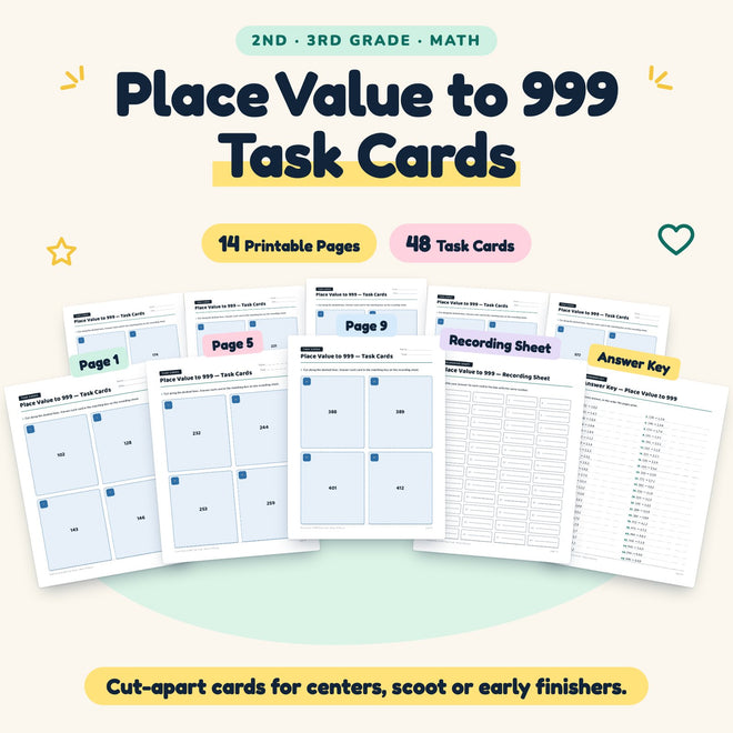 Place Value to 999 Task Cards | 2nd–3rd Grade (48 Cards) — cover