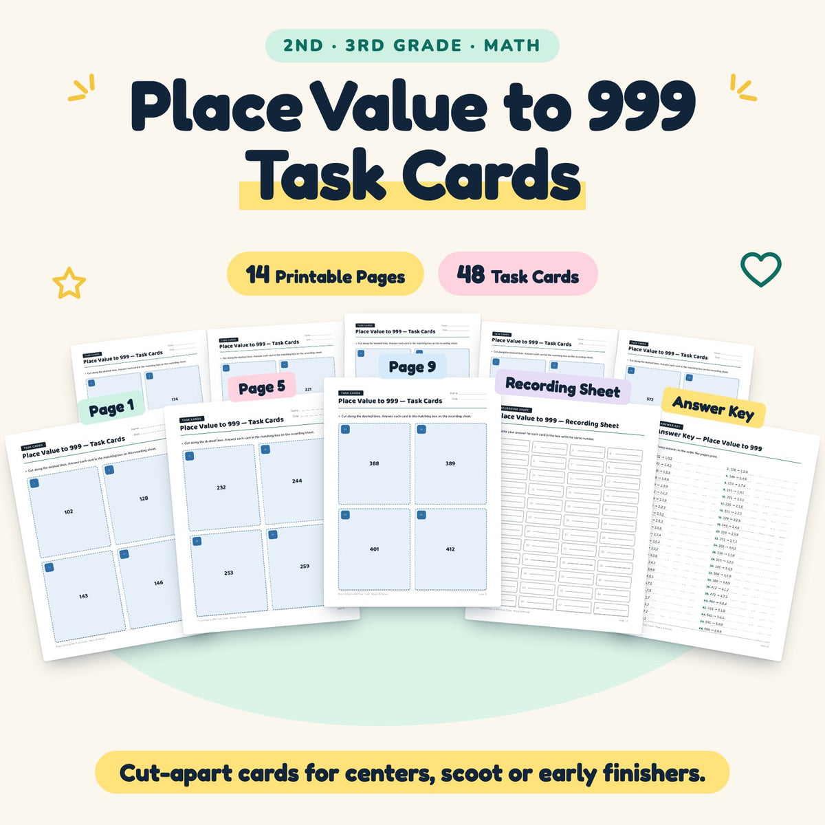 48 Place Value to 999 Task Cards — cover
