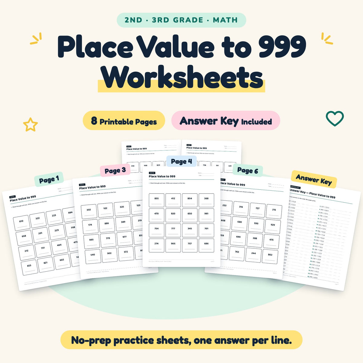8 Place Value to 999 Worksheets — cover