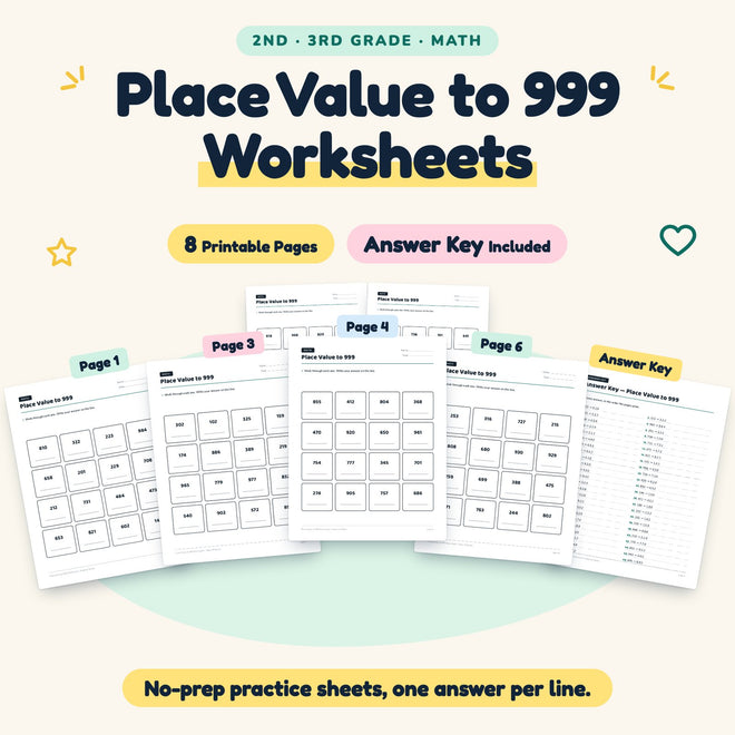 8 Place Value to 999 Worksheets — cover