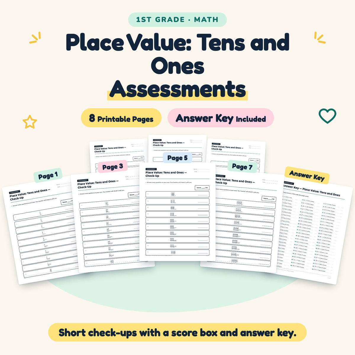 Place Value: Tens and Ones Assessments | 1st Grade (7 Pages) — cover