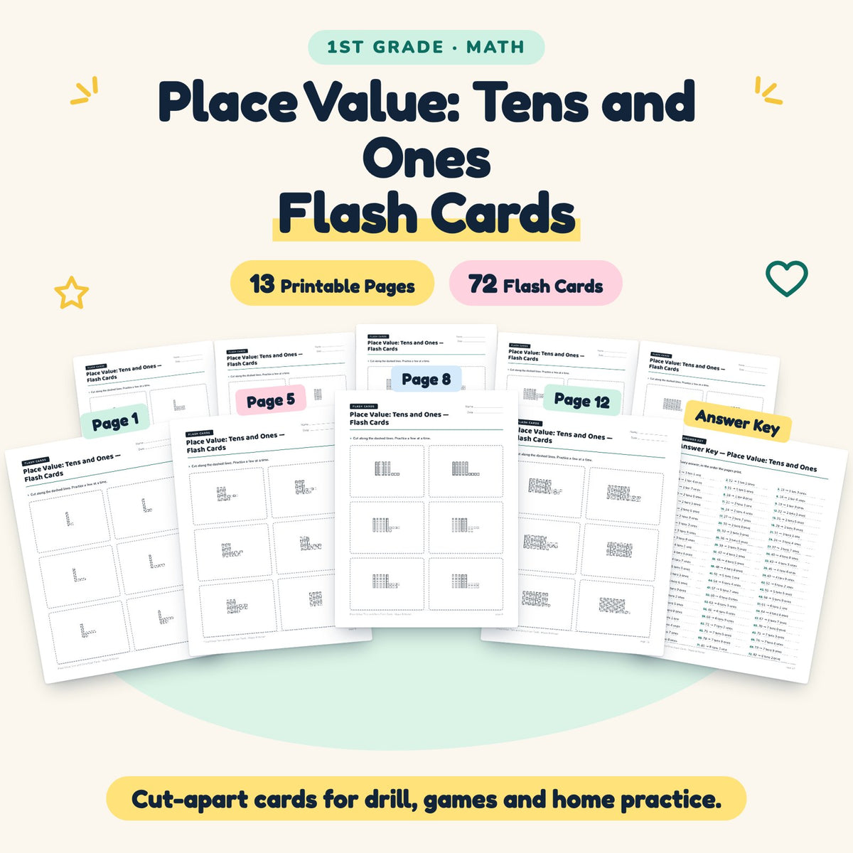 Place Value Flash Cards | 1st Grade Math (60 Cards) — cover