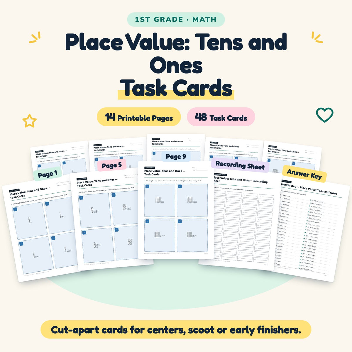 Place Value: Tens and Ones Task Cards | 1st Grade (48 Cards) — cover