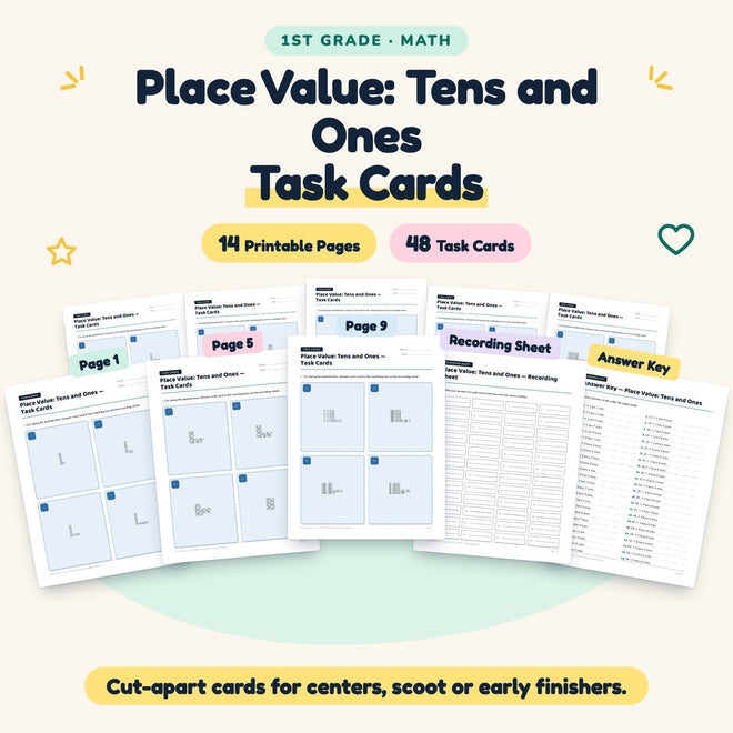 Place Value: Tens and Ones Task Cards | 1st Grade (48 Cards) — cover