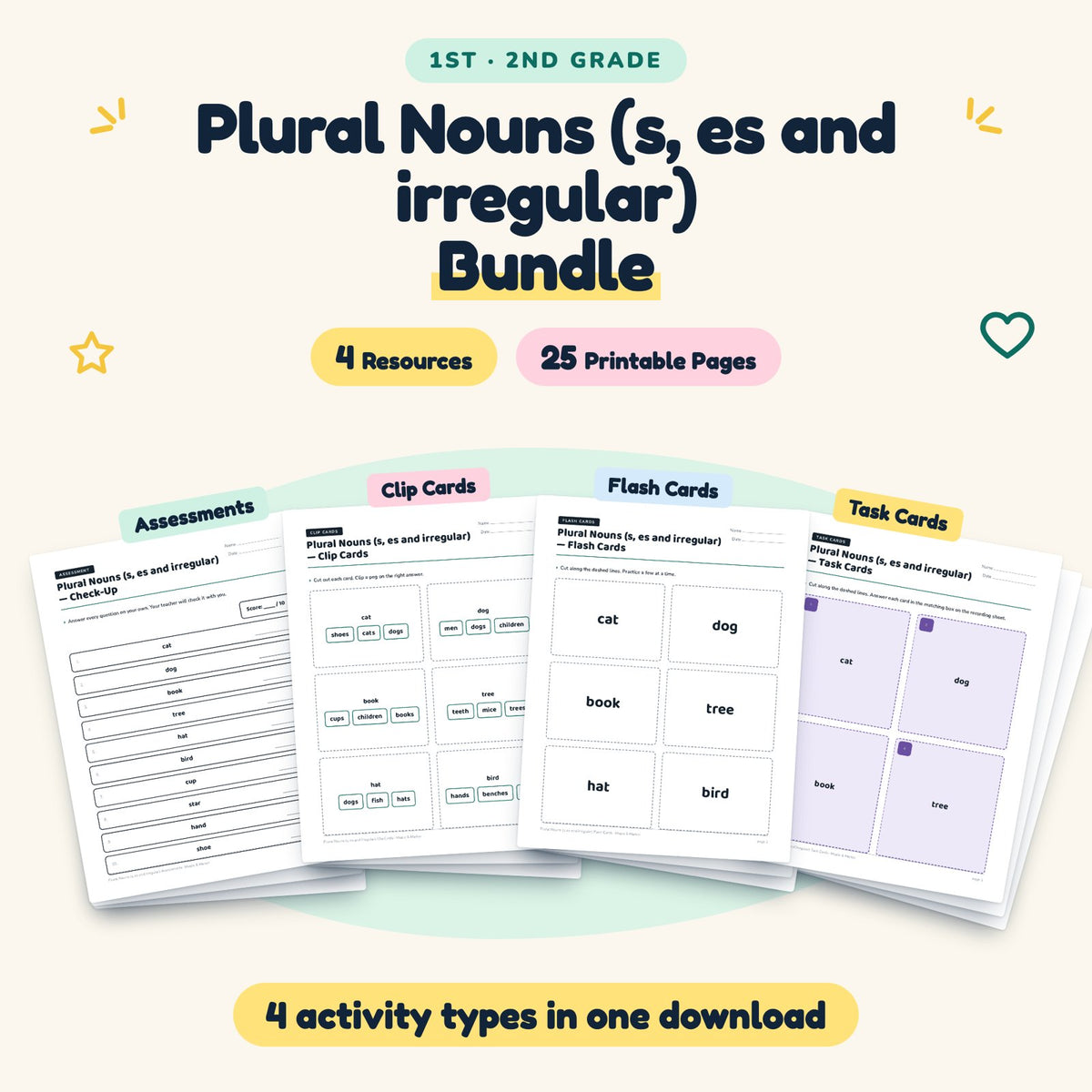 25 Page Plural Nouns (s, es and irregular) Bundle — cover