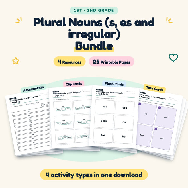 25 Page Plural Nouns (s, es and irregular) Bundle — cover