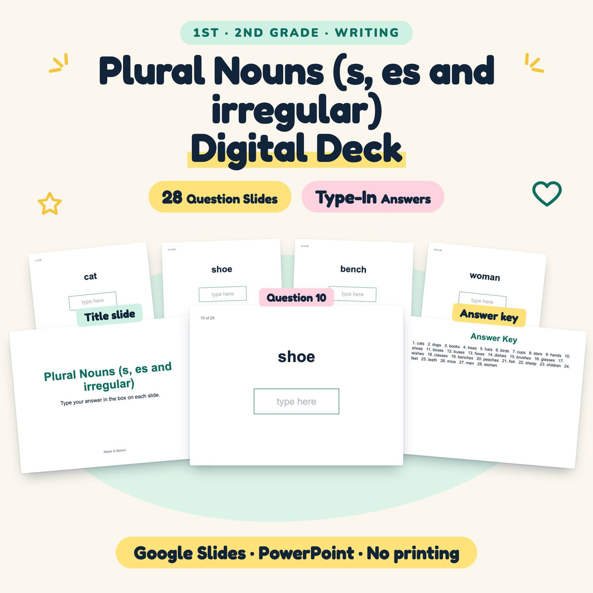28 Question Plural Nouns (s, es and irregular) Digital Deck — cover