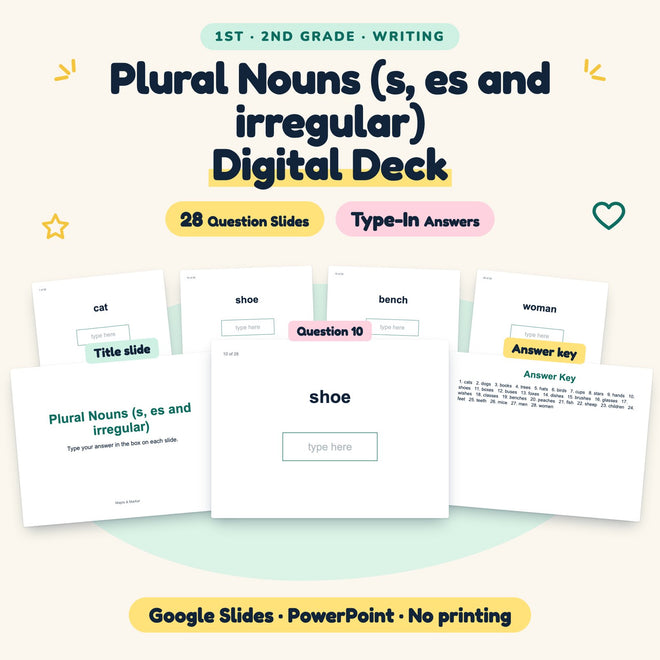 28 Question Plural Nouns (s, es and irregular) Digital Deck — cover