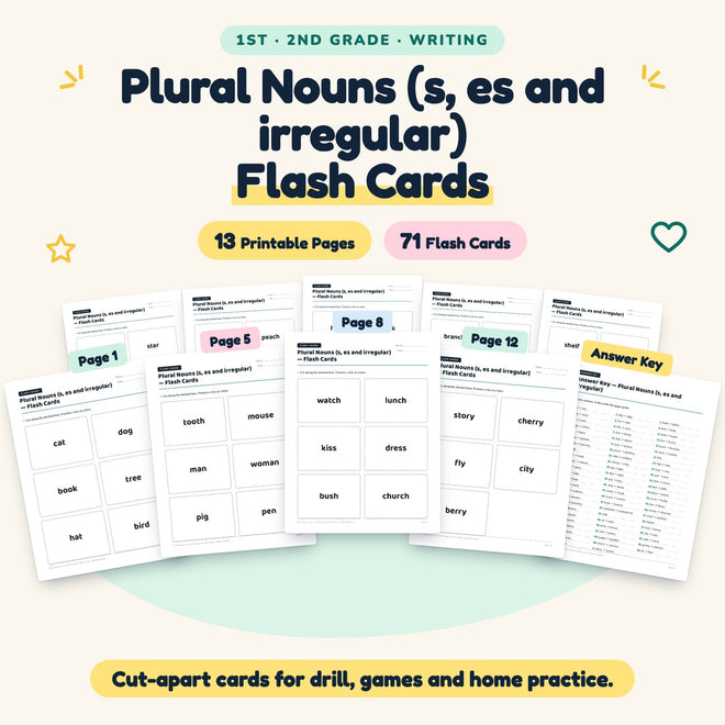 Plural Nouns Flash Cards | 1st–2nd Grade Grammar (28 Cards) — cover