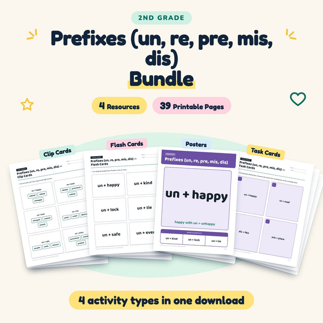Prefixes Bundle | 2nd Grade Grammar (4 Resources, 20 Pages) — cover