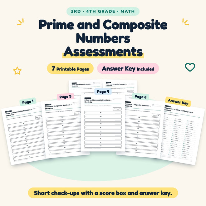 7 Prime and Composite Numbers Assessments — cover
