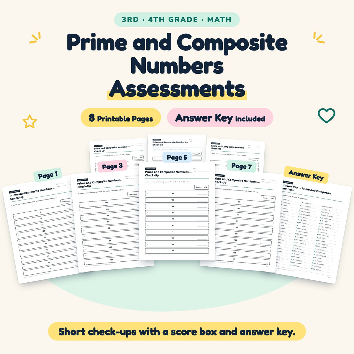Prime and Composite Numbers Assessments | 3rd–4th Grade Math — cover