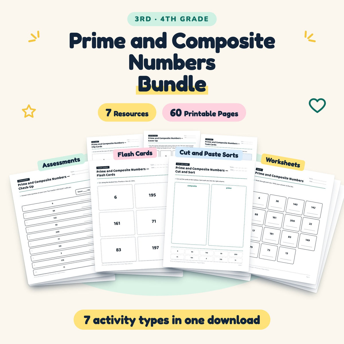 Prime and Composite Numbers Bundle | 3rd–4th Grade Math — cover