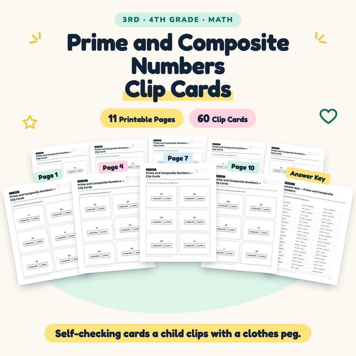 60 Prime and Composite Numbers Clip Cards — cover