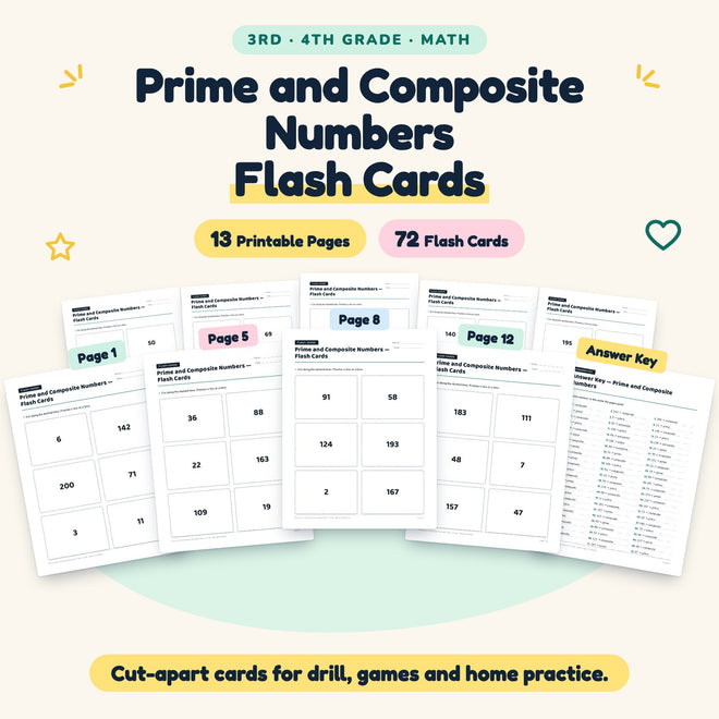 Prime and Composite Numbers Flash Cards | 3rd–4th Grade Math — cover