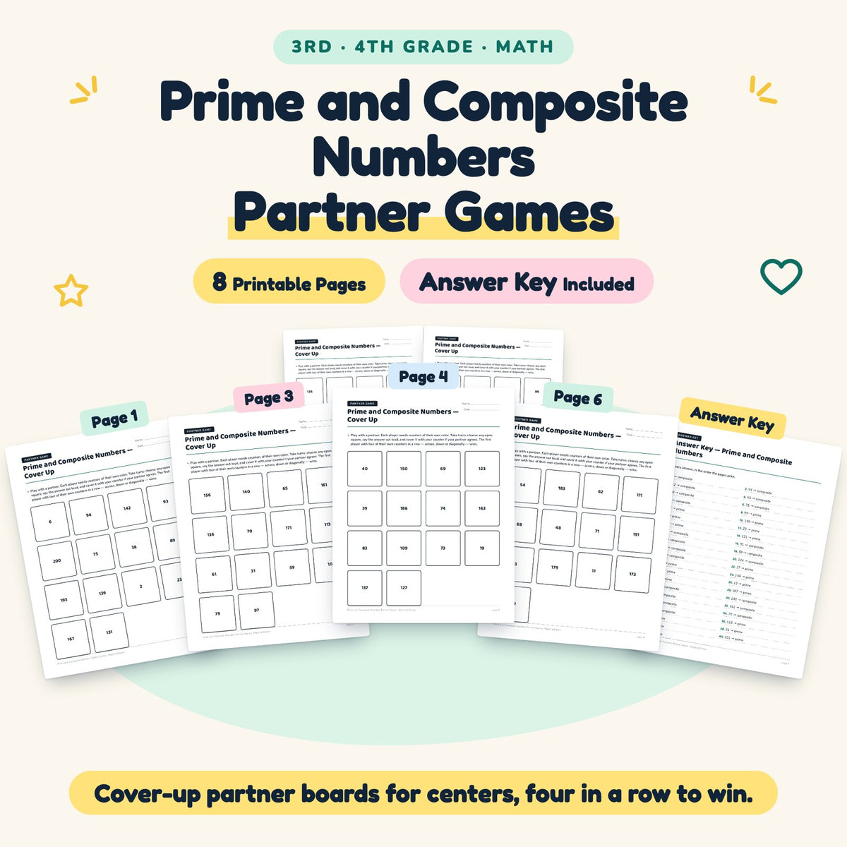 Prime and Composite Numbers Partner Games | 3rd–4th Grade — cover